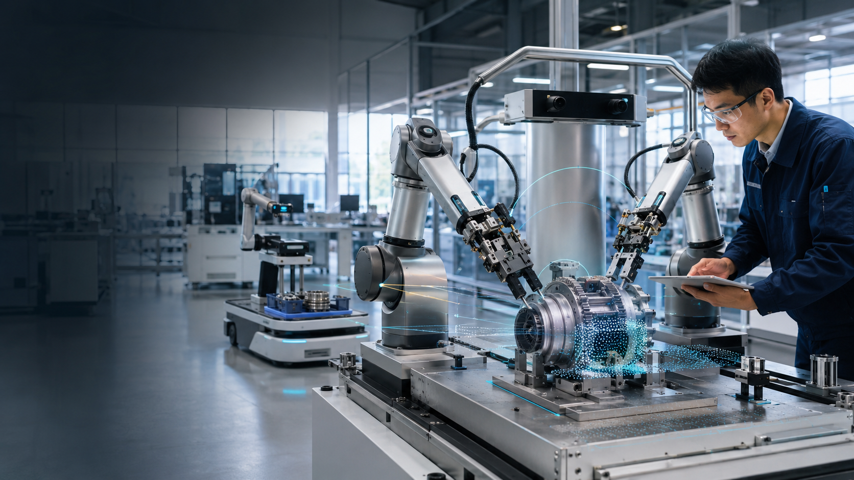 Robot arm operating in an experimental environment